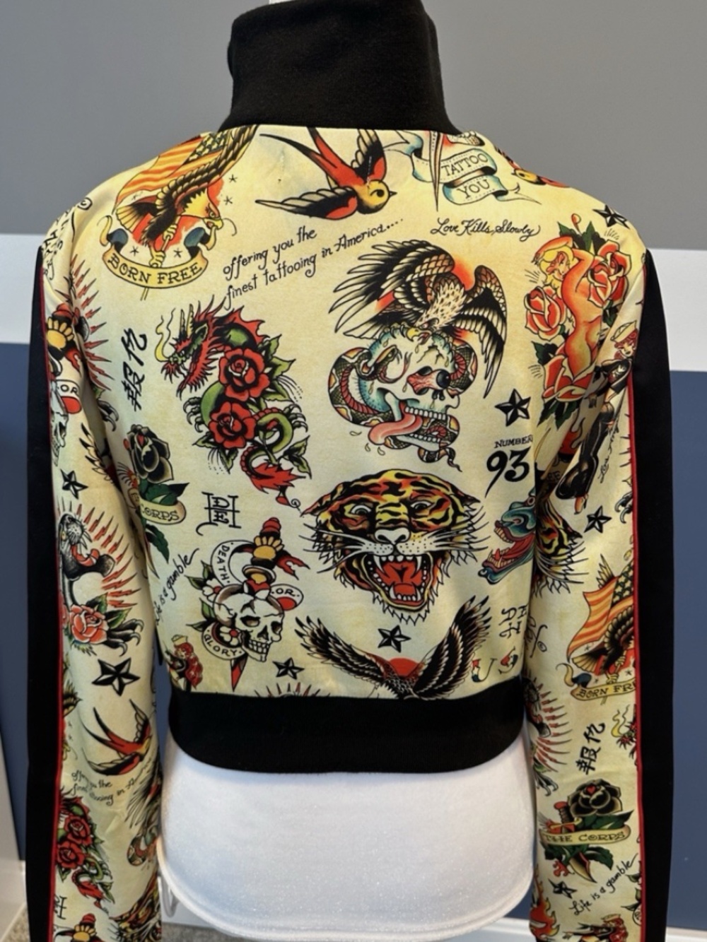 NEW! NWT ED HARDY Y2K Shrunken Flashboard Track Jacket Tattoo Yellow SIZE SMALL - Picture 5 of 8